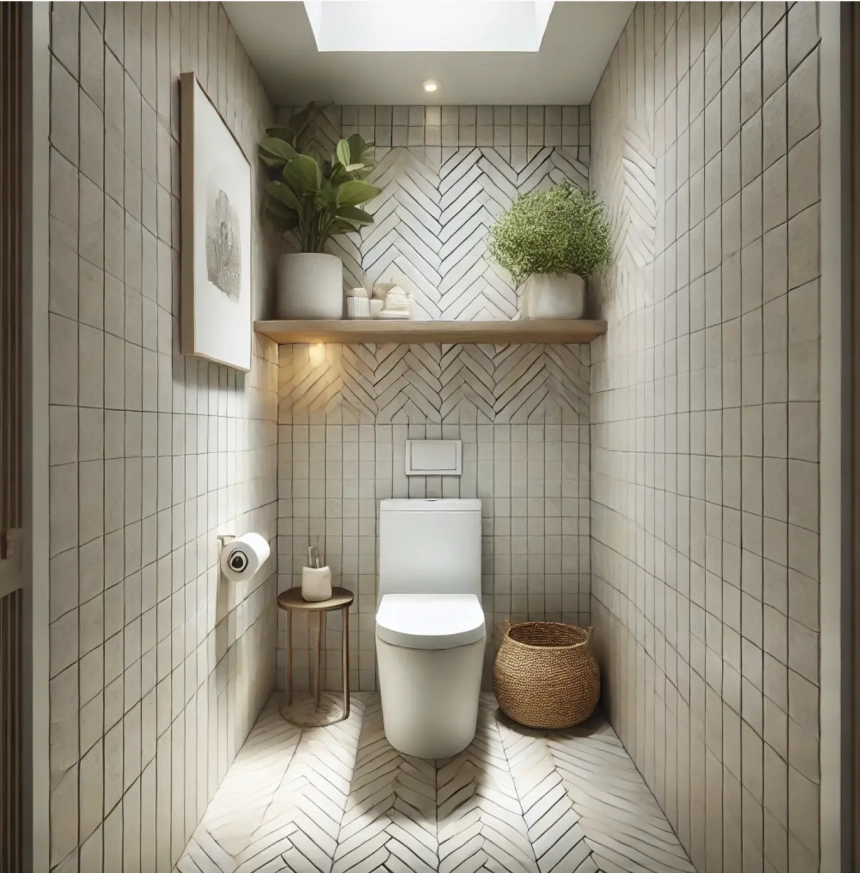 A small bathroom with updated light-colored tiles on the floor and walls, creating a brighter and more spacious atmosphere. Perfect for small bathroom remodel ideas.