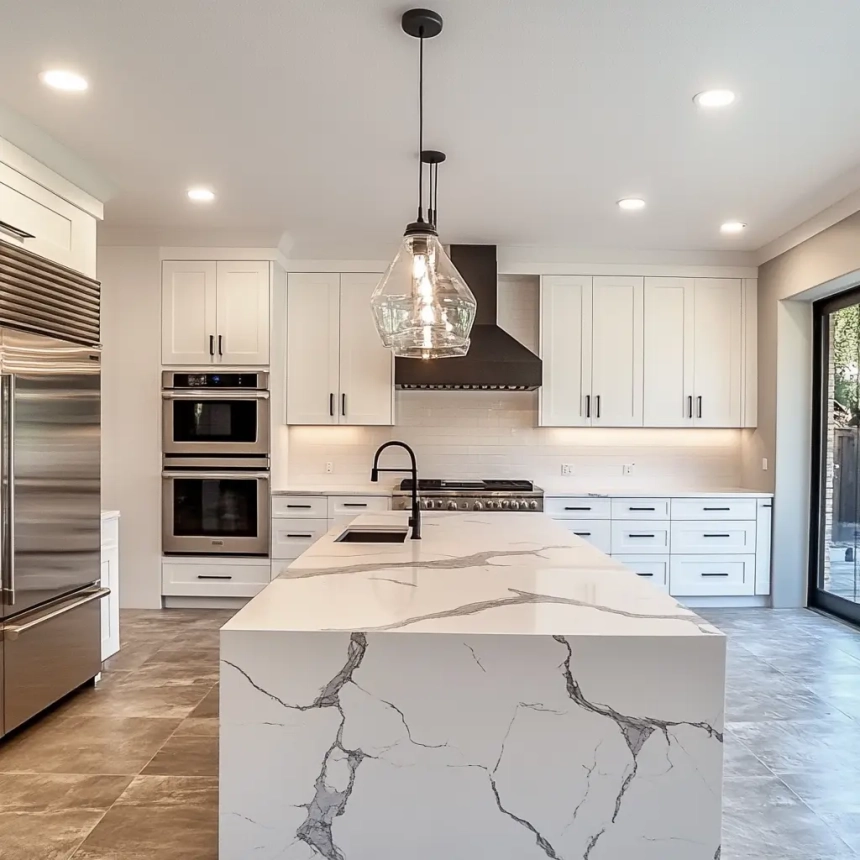 Modern kitchen with sleek appliances and countertops designed by a top kitchen renovation contractor.