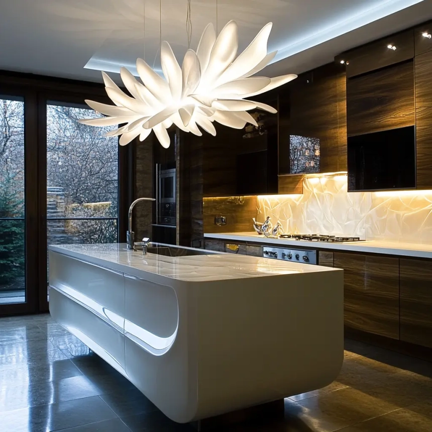Artistic modern kitchen island light fixtures adding bold flair and unique style to contemporary kitchen island lighting.