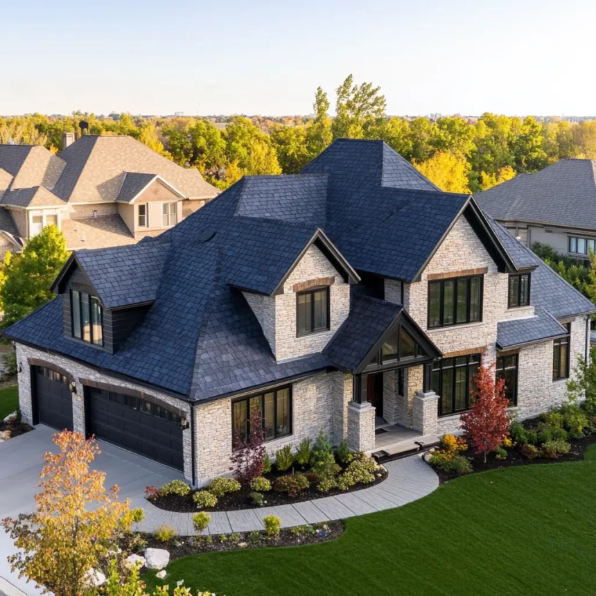 Luxury home with a quality roof installed by one of the top Aurora roofing companies.