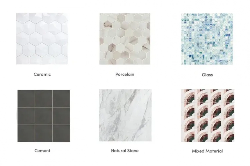 types of bathroom styles, natural stone bathroom tiles, glass bathroom tiles, ceramic bathroom tiles