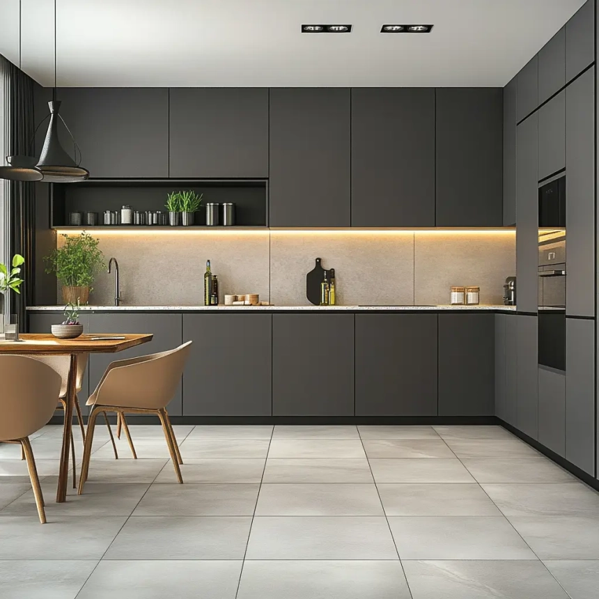 Matte finish kitchen cabinets with a smooth texture, perfect for a modern look