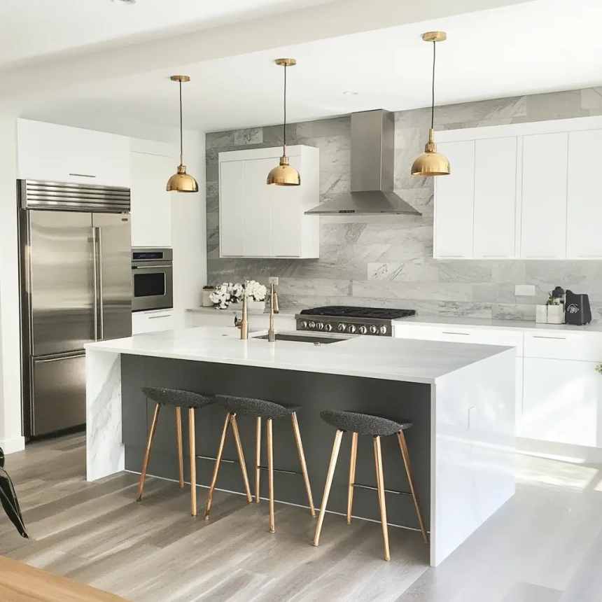 Gray backsplash tile design idea for contemporary kitchens.