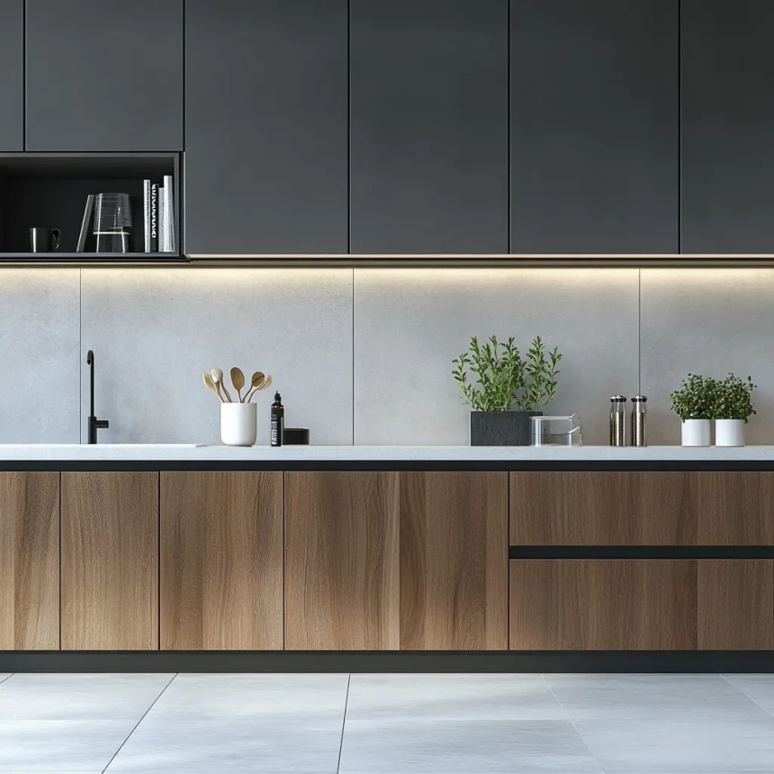 Light gray minimalist kitchen backsplash tile for modern kitchen designs.