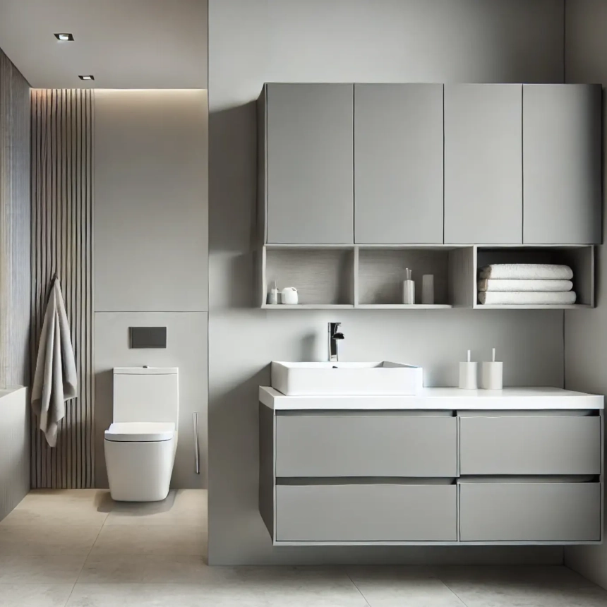 A simple floating vanity in a small master bathroom, maximizing floor space and offering modern storage. Perfect for small master bathroom ideas.