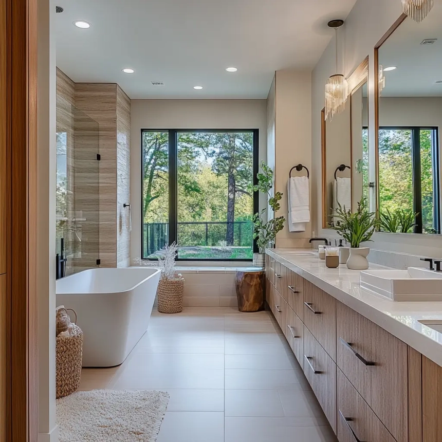 Luxury bathroom remodel in Wheaton, IL, featuring modern design and natural lighting.