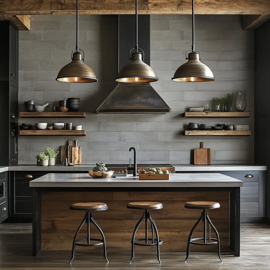 ndustrial-style pendant lighting for modern kitchen island light fixtures with a bold and edgy design.