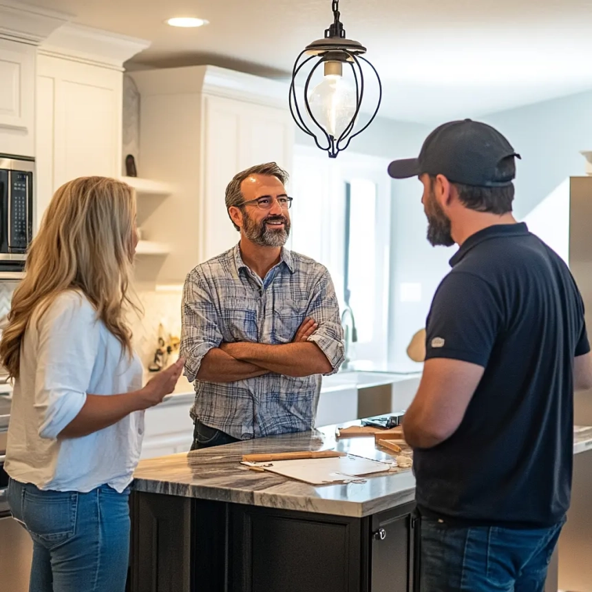 Aurora, IL kitchen remodeling project showcasing a sleek island design, premium lighting, and detailed craftsmanship.