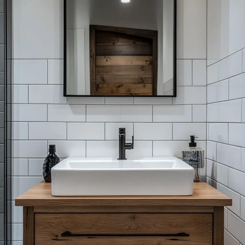 Bright and modern bathroom with white subway tile backsplash, a classic and versatile choice for any style.