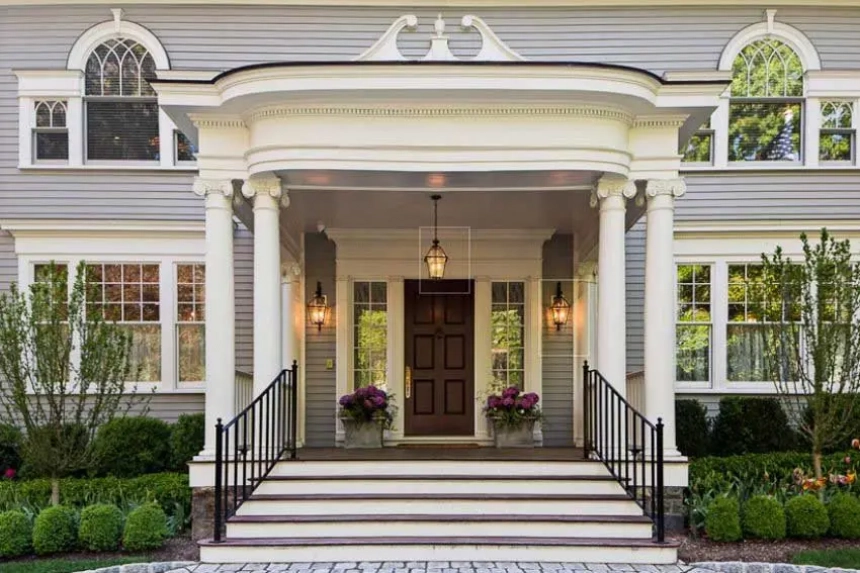adding portico to front of house cost, attaching a deck to a brick house, brick portico, traditional portico designs, attaching deck to house foundation