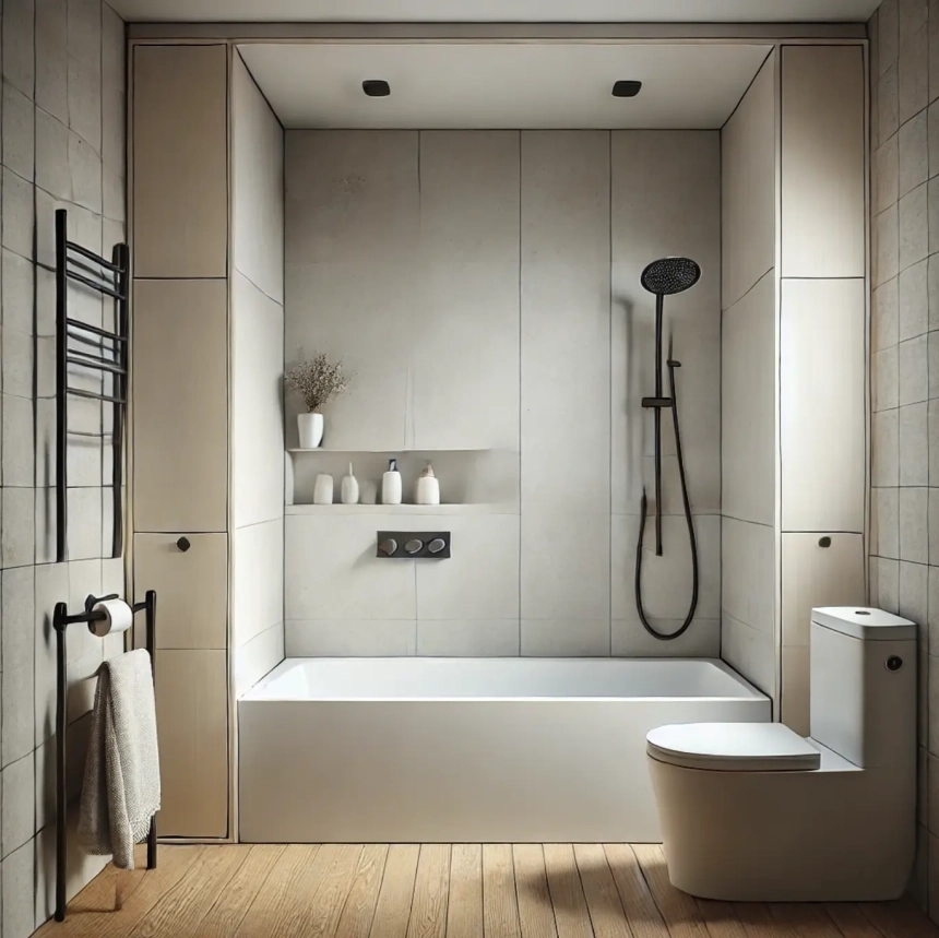 A small bathroom with sleek modern fixtures after removing bulky traditional ones, creating a cleaner and more open feel. Ideal for small bathroom remodel ideas.