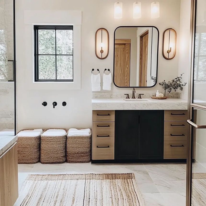 Modern bathroom remodeling project in Aurora, IL showcasing custom vanities and efficient use of natural light.