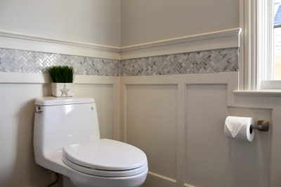 Porcelain marble-look subway tile 