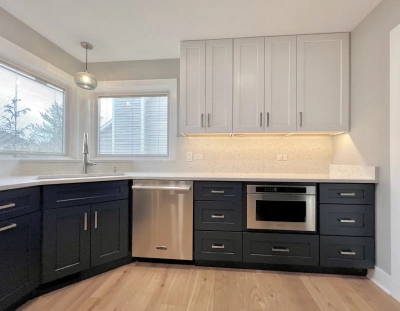 Shaker navy base cabinets