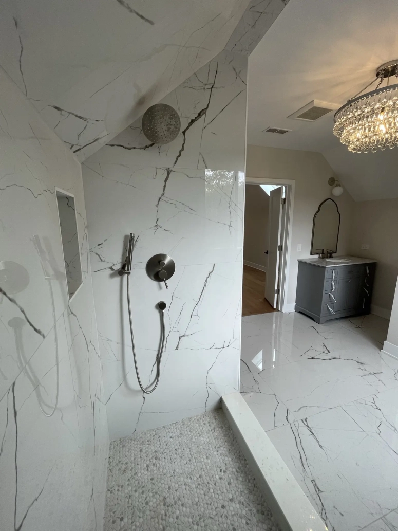 Marble Look Attic Bathroom Upgrade - Downers Grove, IL