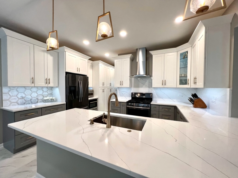 Quartz counters + Pendant lights in Plainfield, IL